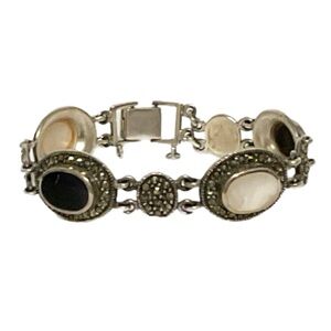 Bracelet - Sterling Silver, Marcasite, Black Onyx, Mother of Pearl